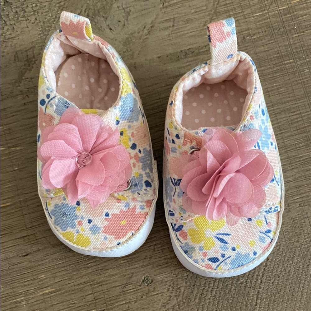 Carter's Pink and Blue Baby Walker Shoes with Floral Accents